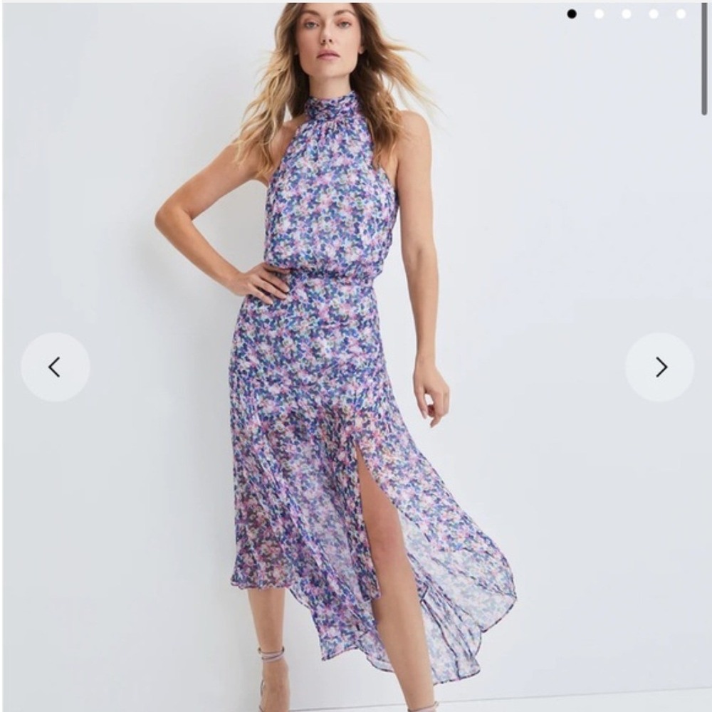 Veronica Beard Leia Silk Floral Halter Midi Dress Purple Blue Pink Size 0